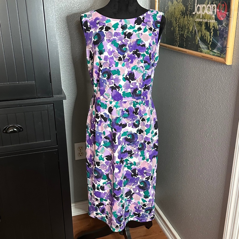 Alyx Womens Floral Sheath Dress Size 10 Career Purple Midi Preppy Romantic